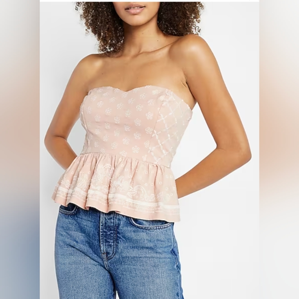 Express Embroidered Peplum Tube Top